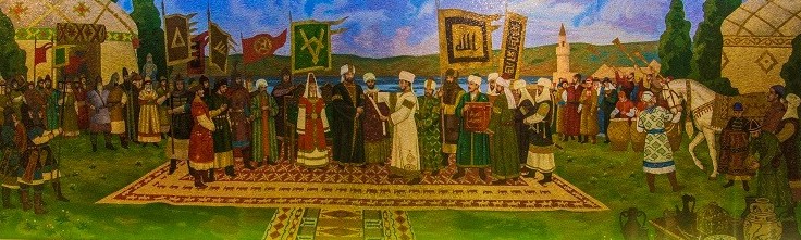 репродукция мозаики Церемония встречи булгарского хана Алмуша с делегацией багдадского халифа